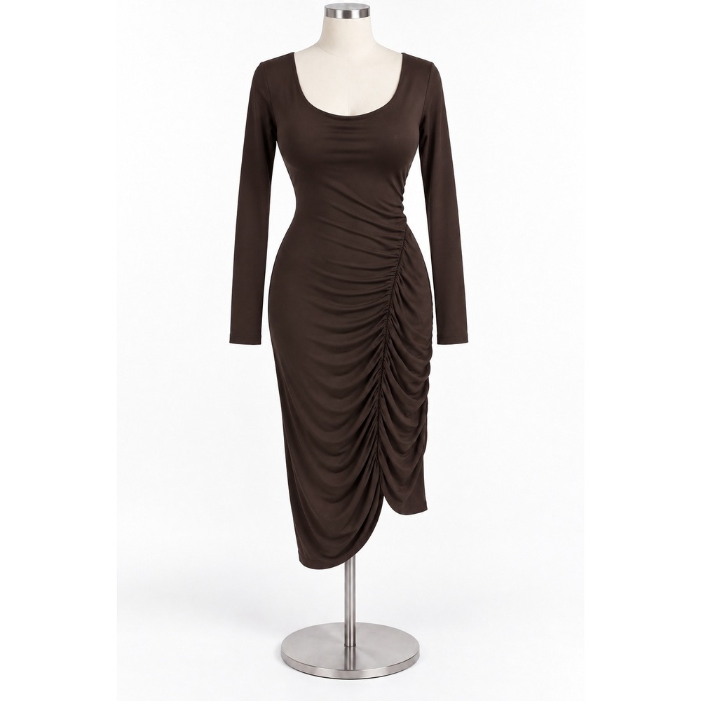 Susana Monaco Ruched Bodycon Long Sleeve Dress Women S Brown Jersey Minimalist